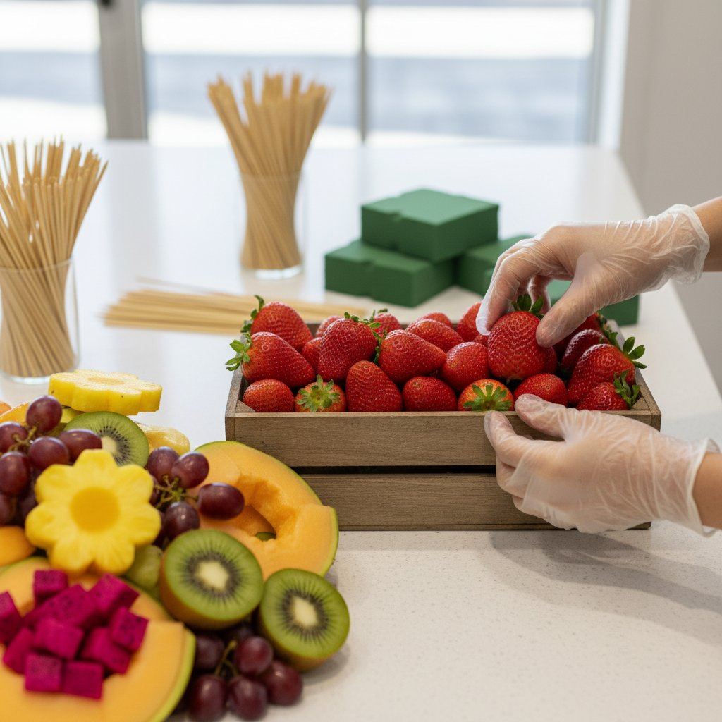 Lewase team preparing fruit bouquets